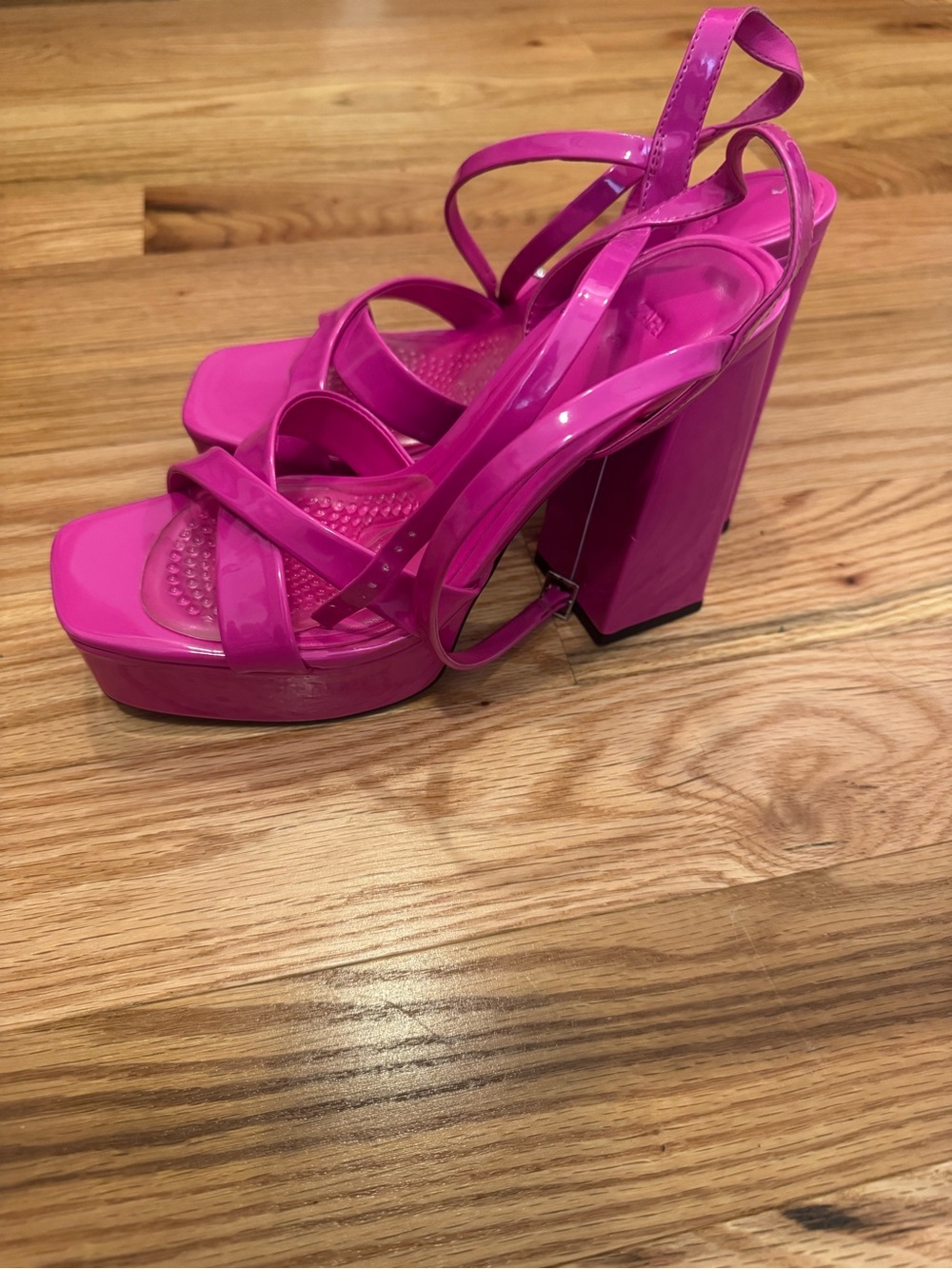 Zara Pink Magenta Platform Ankle-Strap Block Heel Sandals - Picture 3 of 3